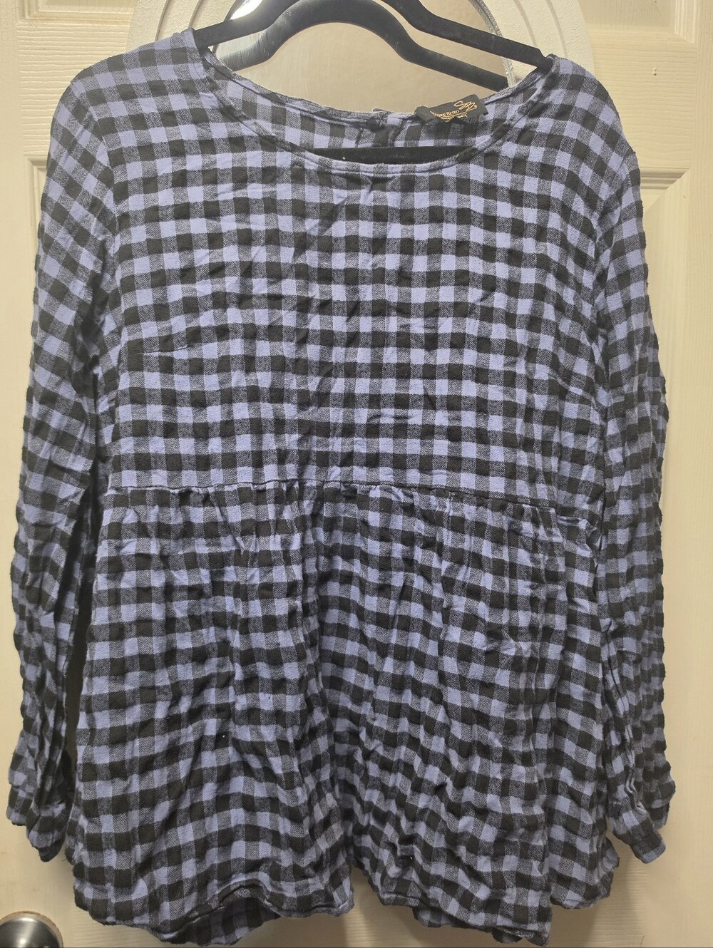 Suzanne Betro Black and Blue Gingham Tunic Top